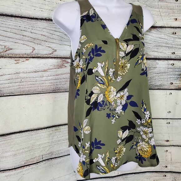 Rue21 Small Green Floral Zip Front Sleeveless Blouse Tank Top - Picture 3 of 5